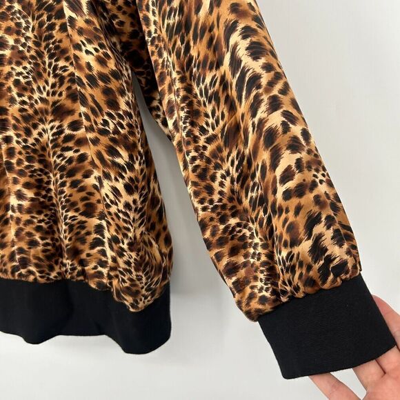 New York City Design Co Silk Satin Leopard Print Jacket Zip Up Brown Size 1X - Picture 4 of 9